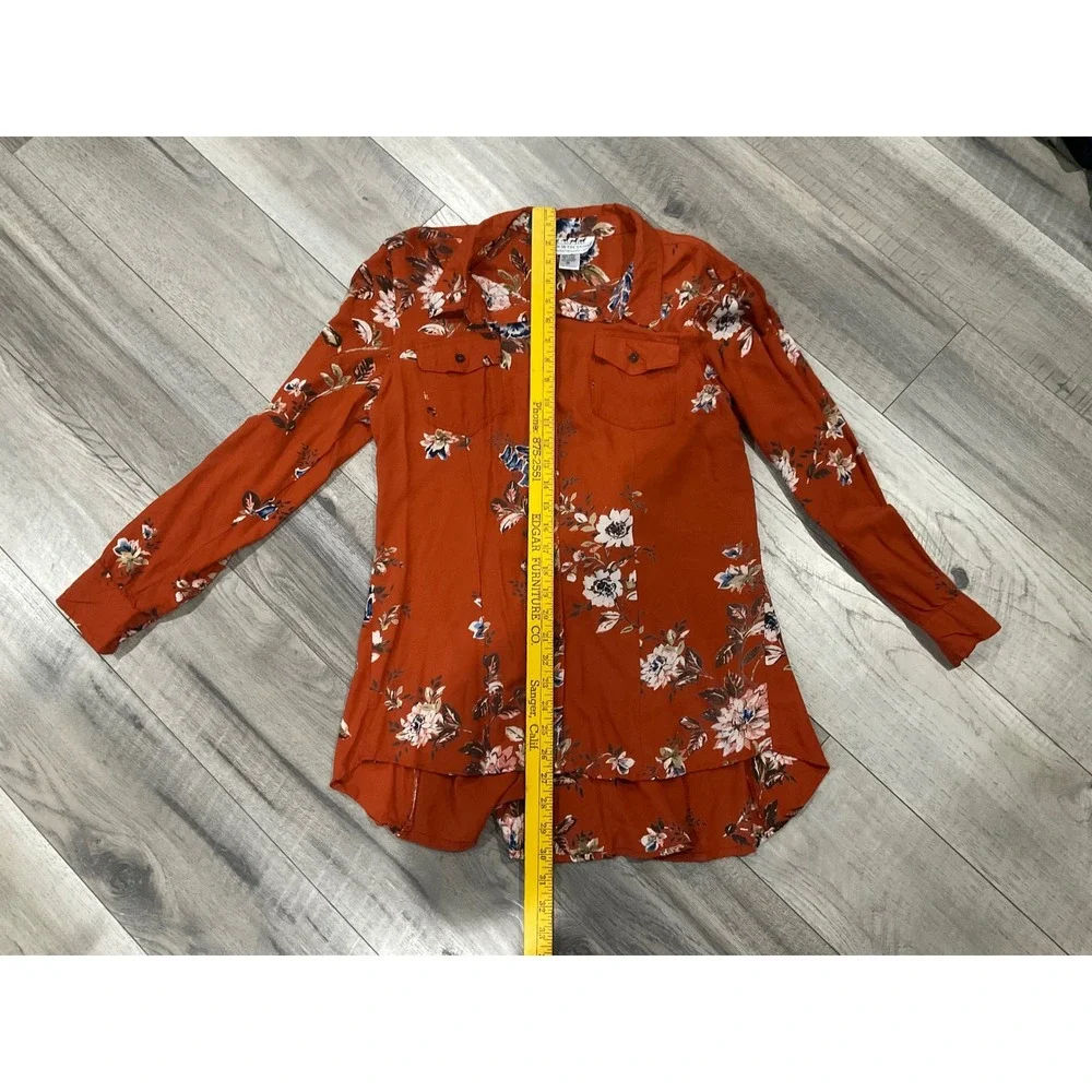 Back In The Saddle Floral Western Button Down Shirt Rust Orange Lace Up Back M - Picture 4 of 7